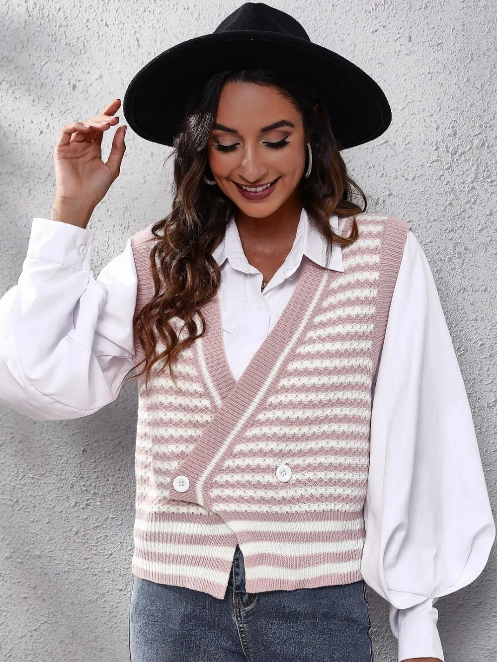 Striped Button Up V-Neck Sweater Vest, image 7