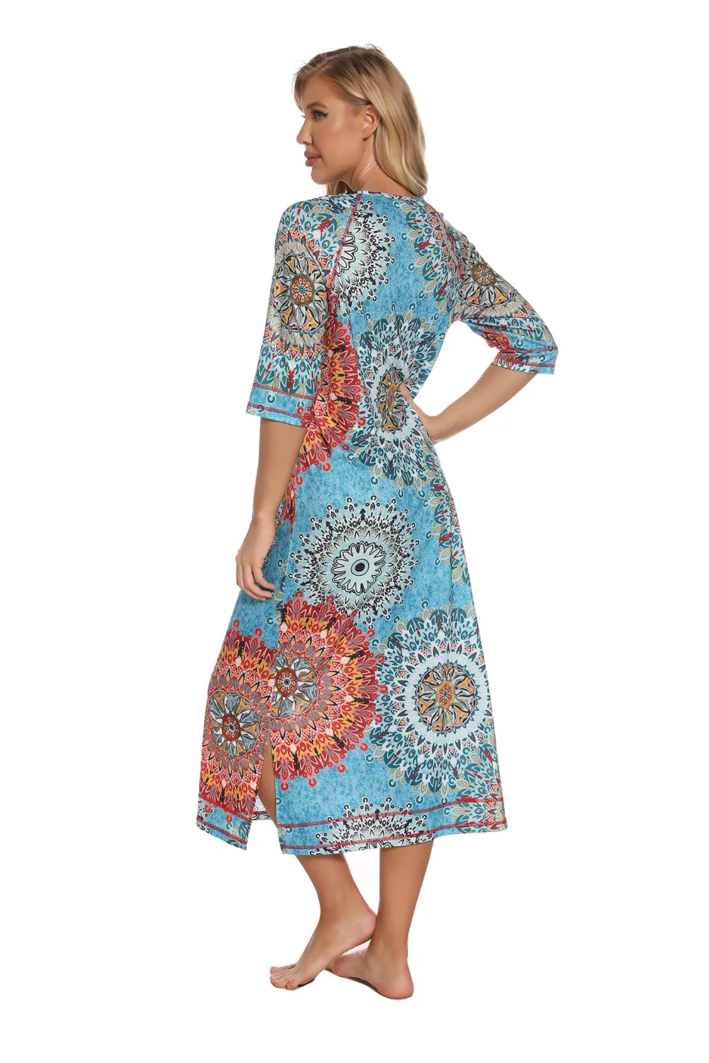 Printed Slit Night Dress with Pockets, image 8