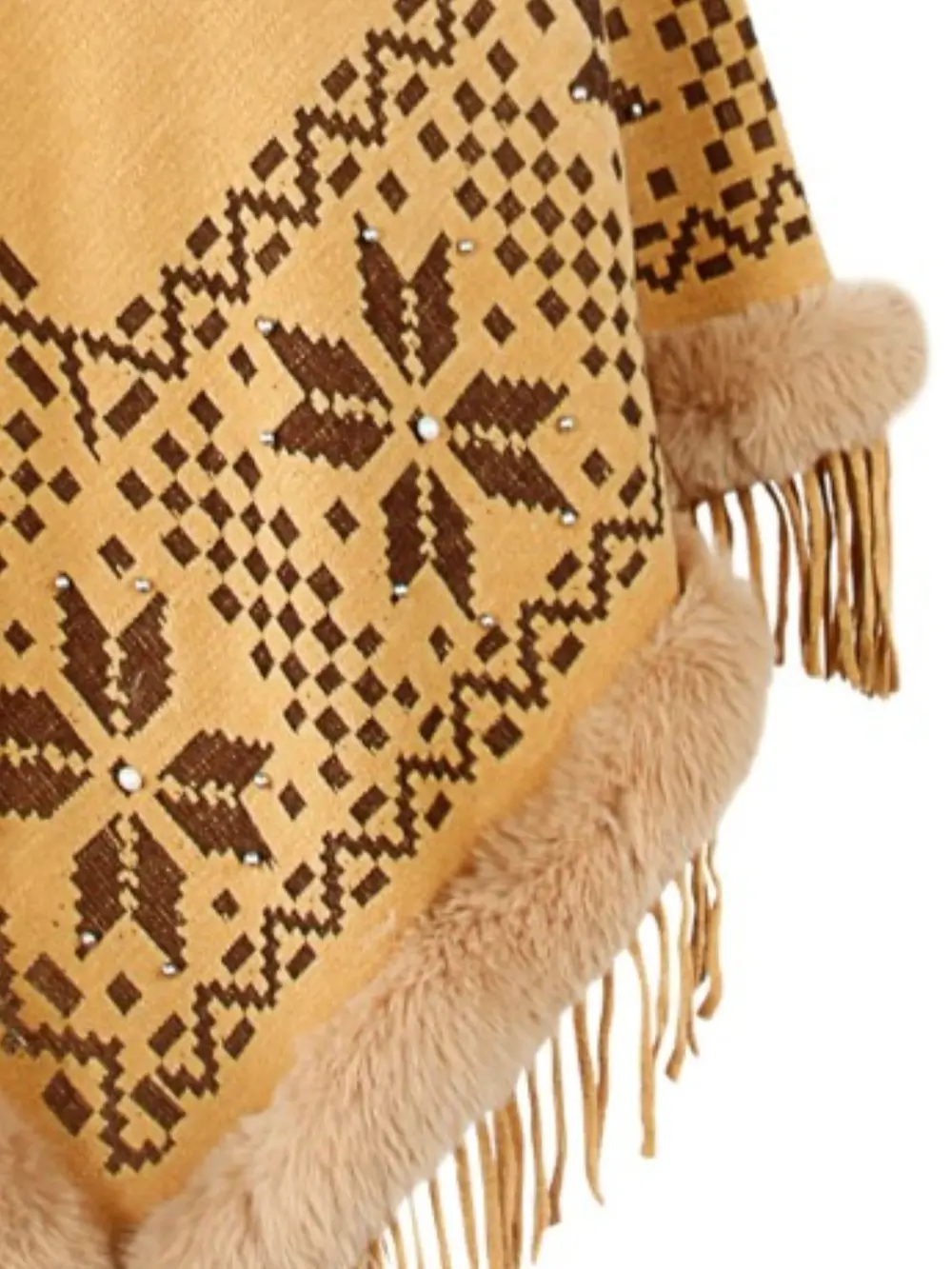 Fringe Geometric Cape Sleeve Poncho, image 17