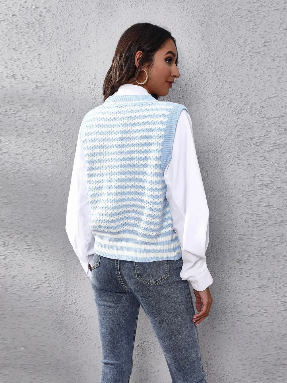 Striped Button Up V-Neck Sweater Vest, image 6
