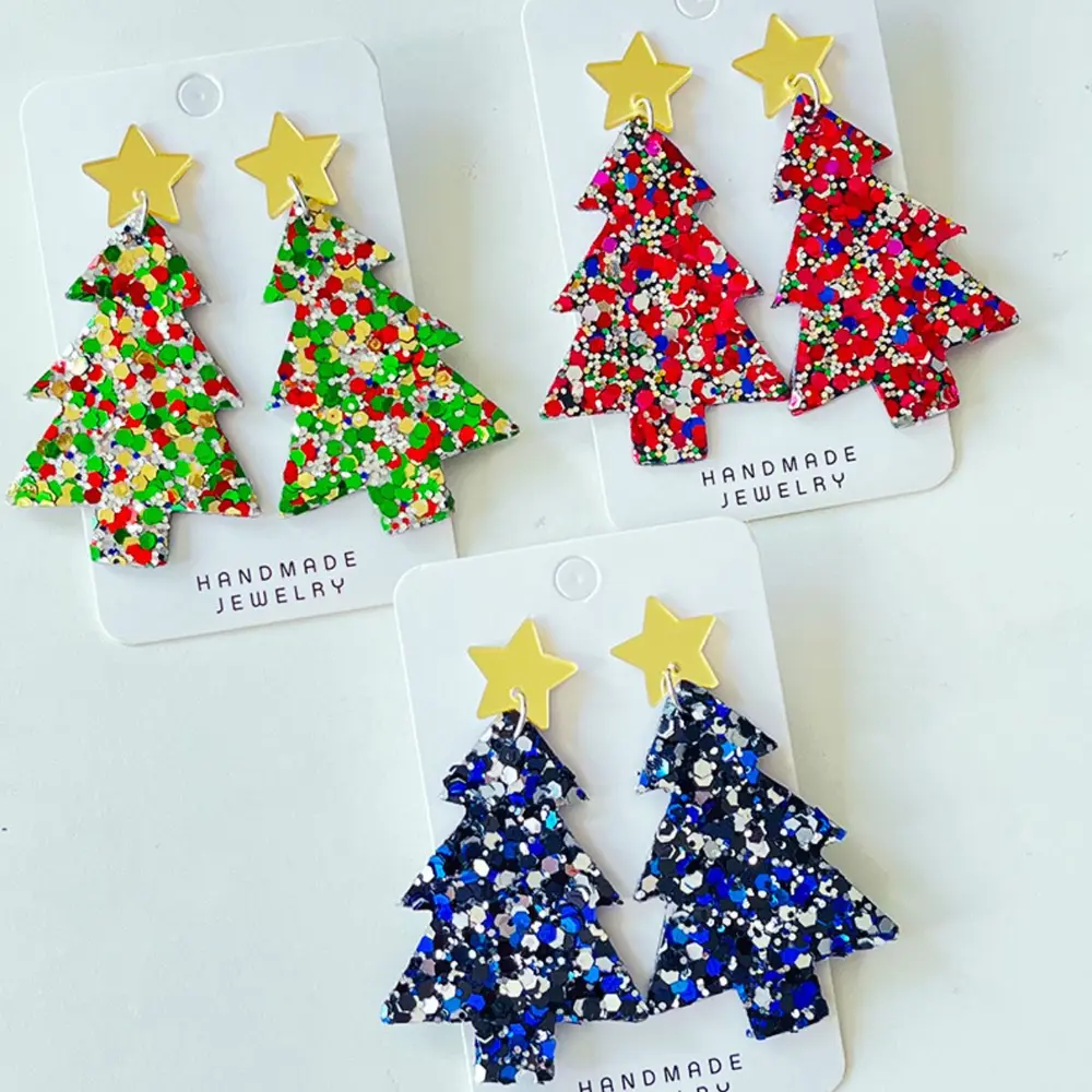 Christmas Tree Acrylic Dangle Earrings, image 2