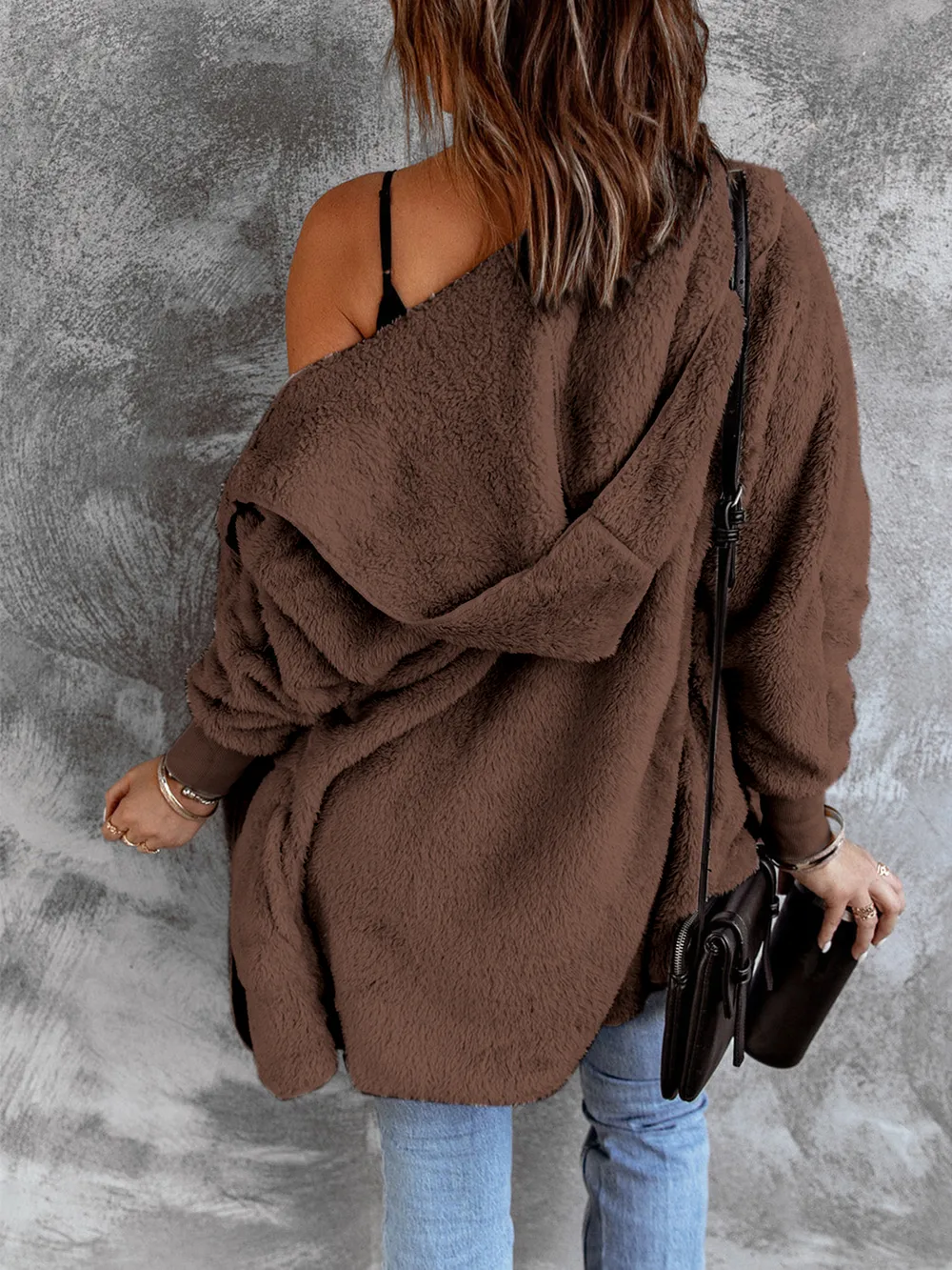 Open Front Hooded Faux Fur Outwear with Pockets, image 12