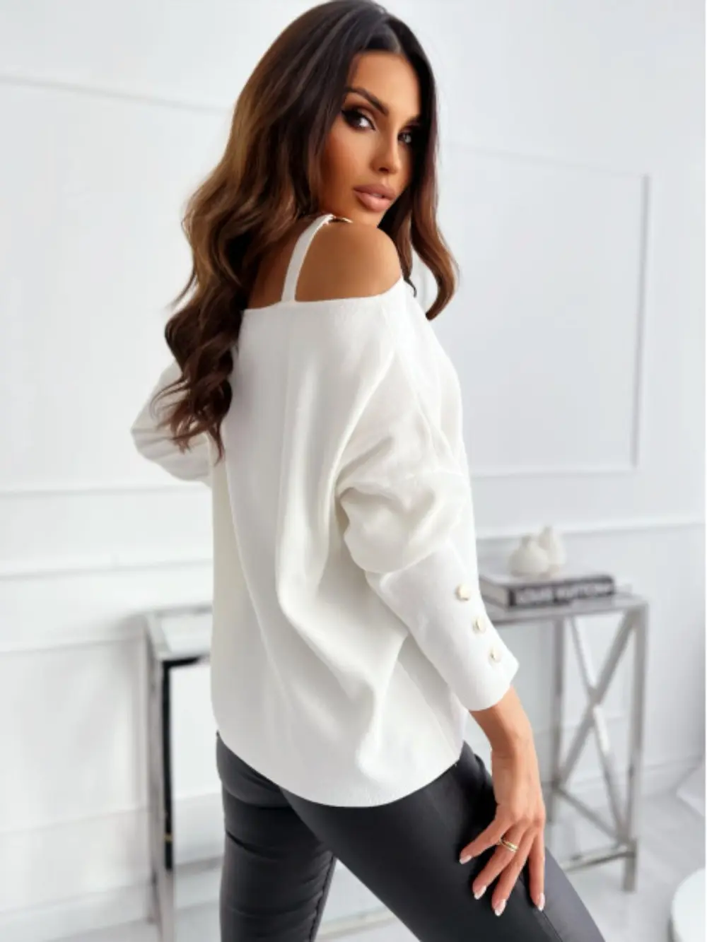 Asymmetrical Neck Buttoned Top, image 9