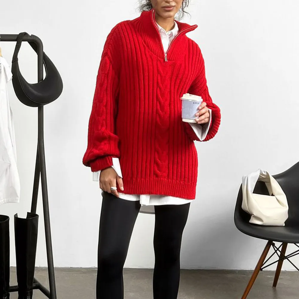 Ribbed Half Zip Long Sleeve Sweater, image 7