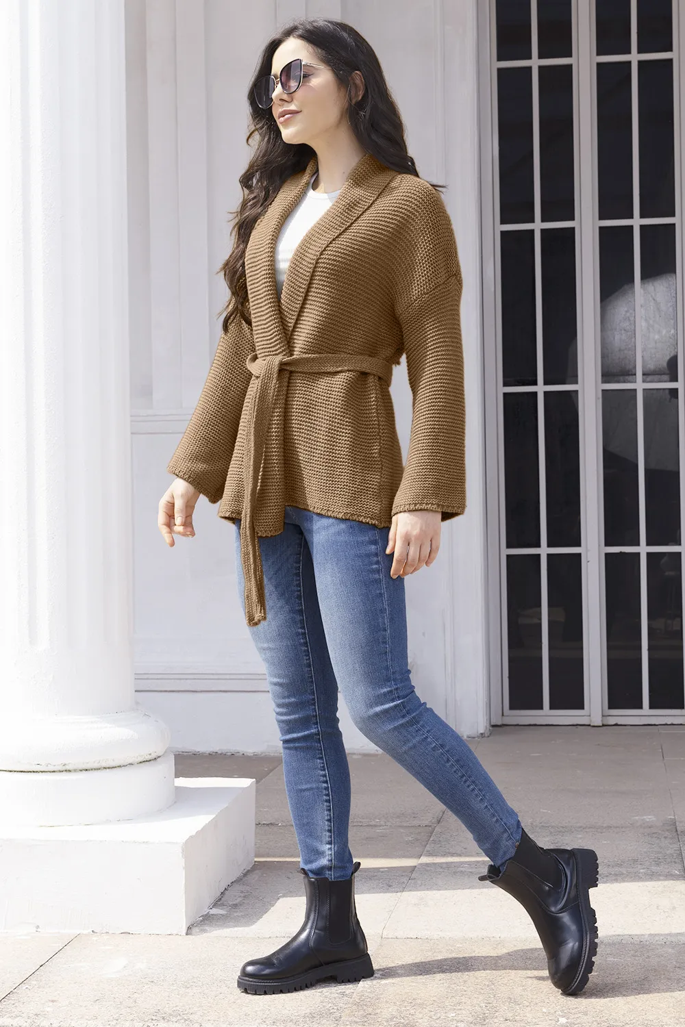 Tied Open Front Long Sleeve Cardigan, image 6