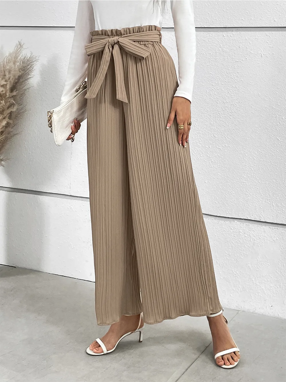 Tied Wide Leg Long Pants, image 3