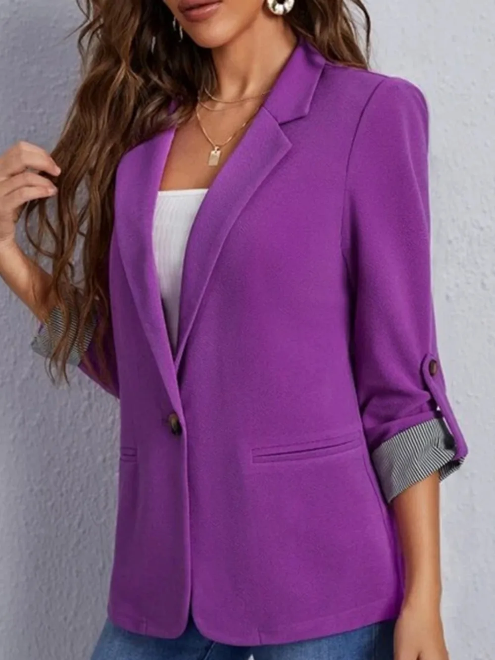 Lapel Collar Roll-Tab Sleeve Blazer, image 23