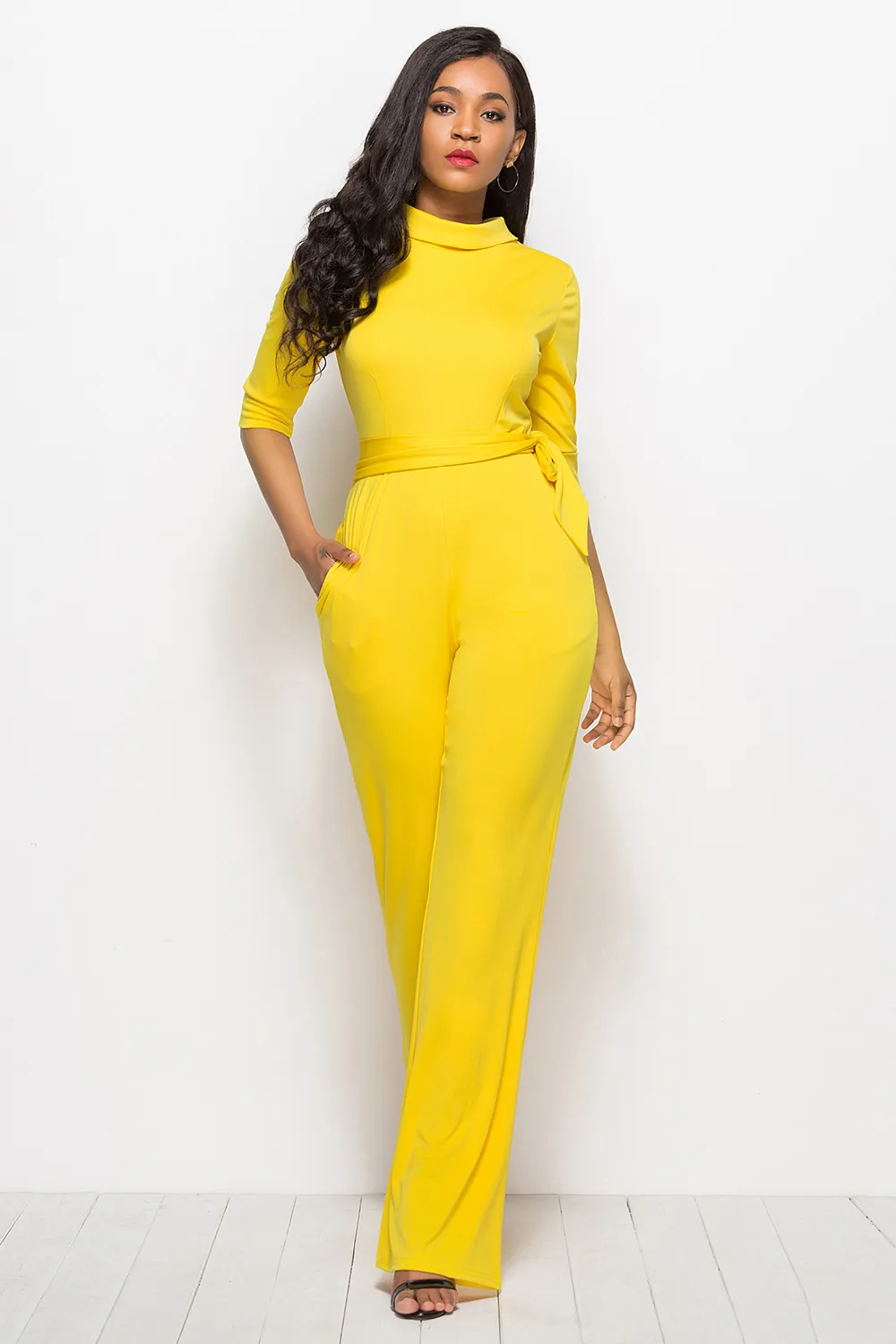 Mock Neck Tie-Waist Half Sleeve Jumpsuit, image 29