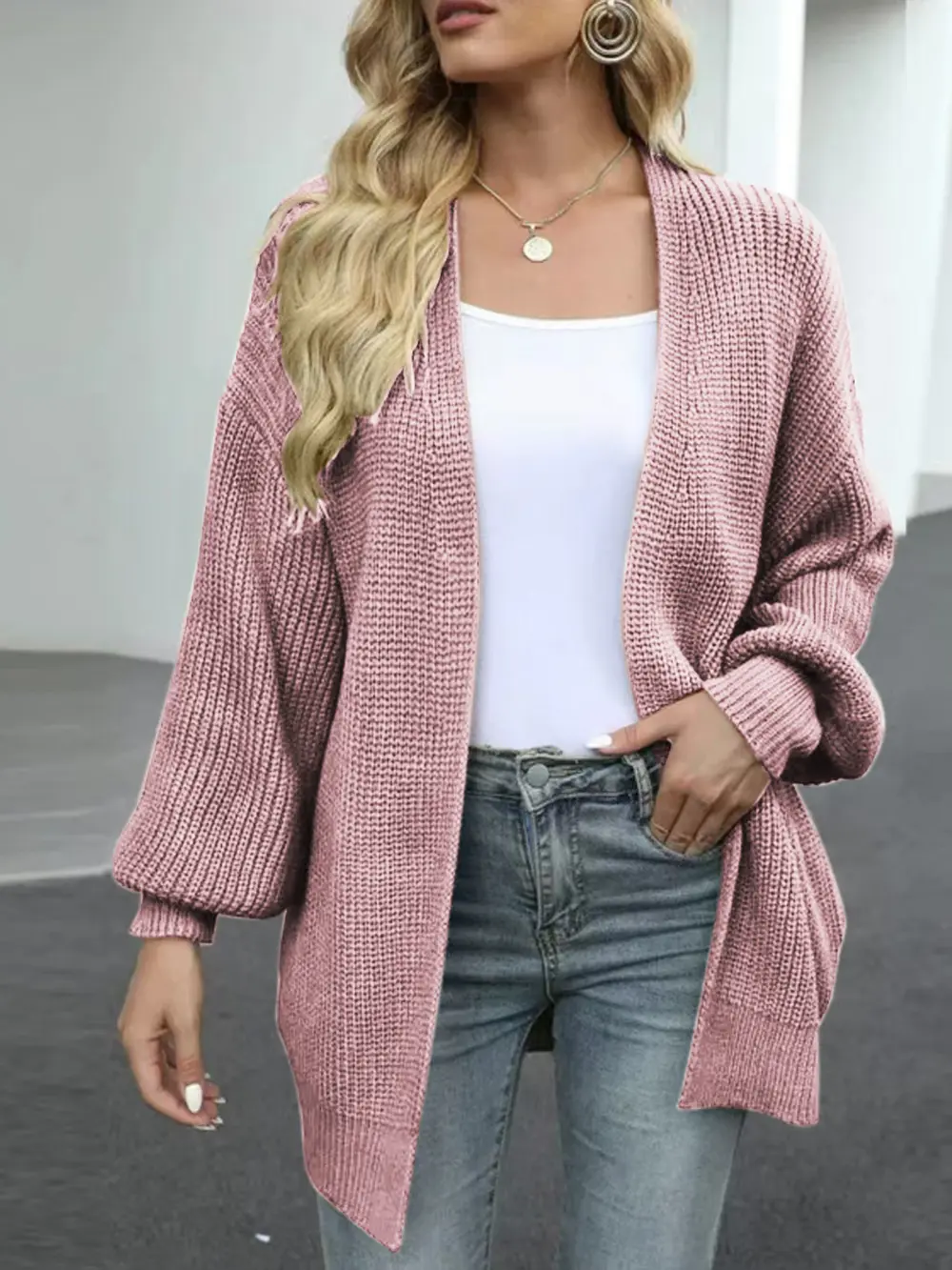 Drop Shoulder Balloon Sleeve Cardigan, image 6