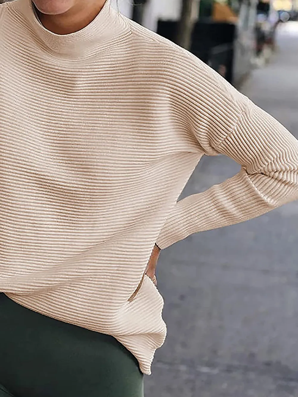 Ribbed Mock Neck Long Sleeve Sweater, image 5