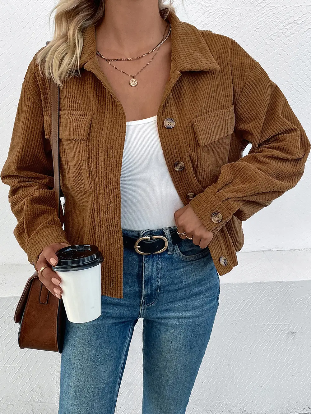 Collared Neck Button Front Jacket with Pockets, image 4