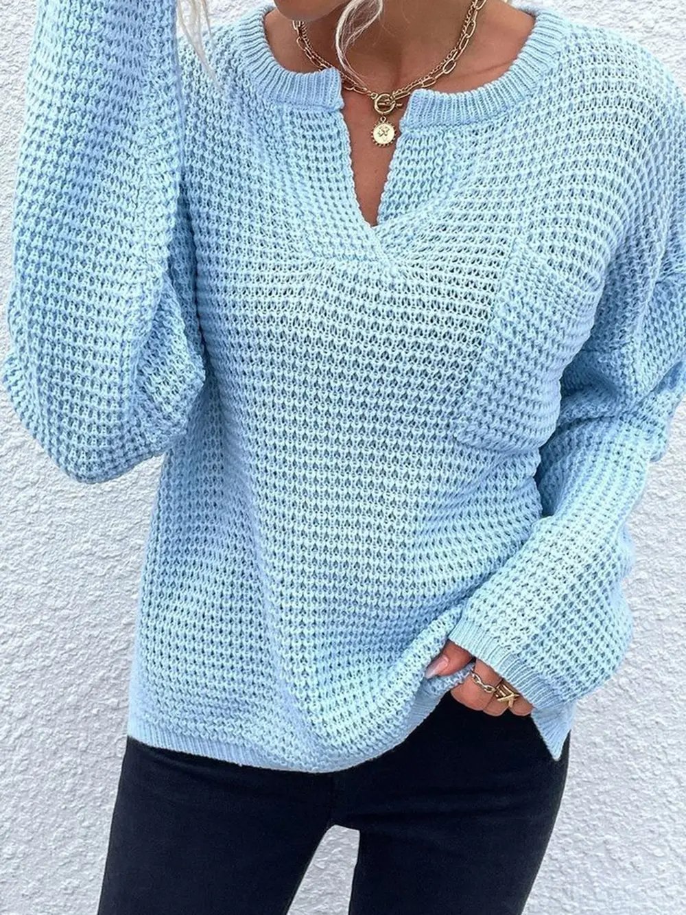 Notched Long Sleeve Sweater, image 17