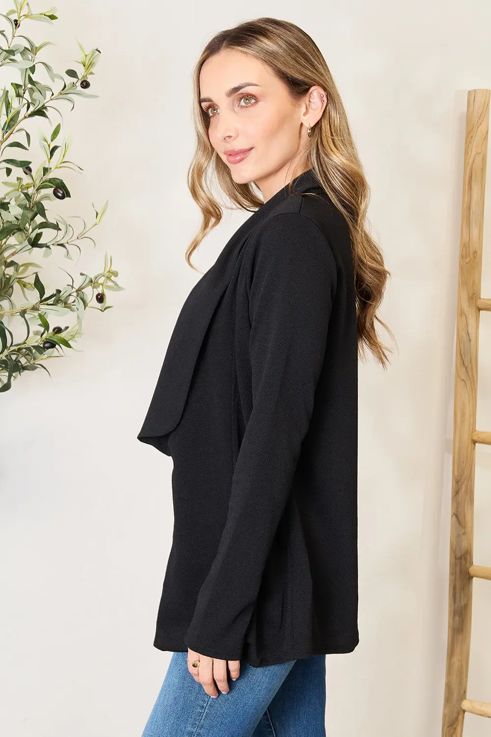 Full Size Open Front Long Sleeve Blazer, image 2