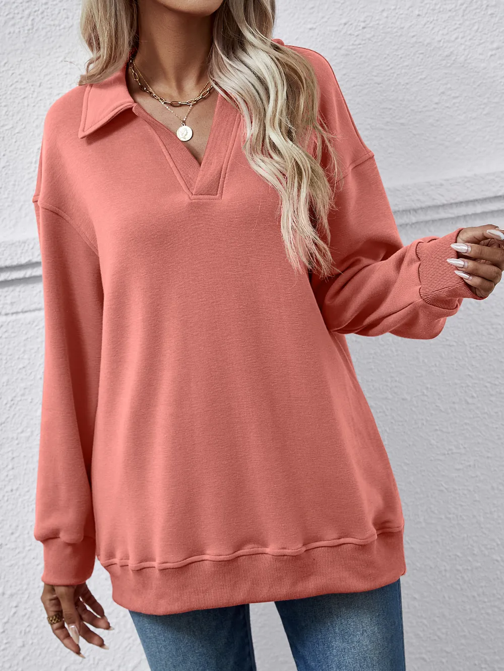 Collared Neck Dropped Shoulder Sweatshirt, image 22