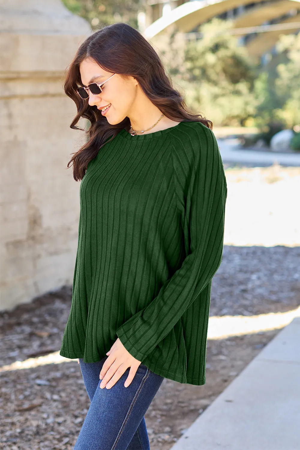 Full Size Ribbed Round Neck Long Sleeve Knit Top, image 12