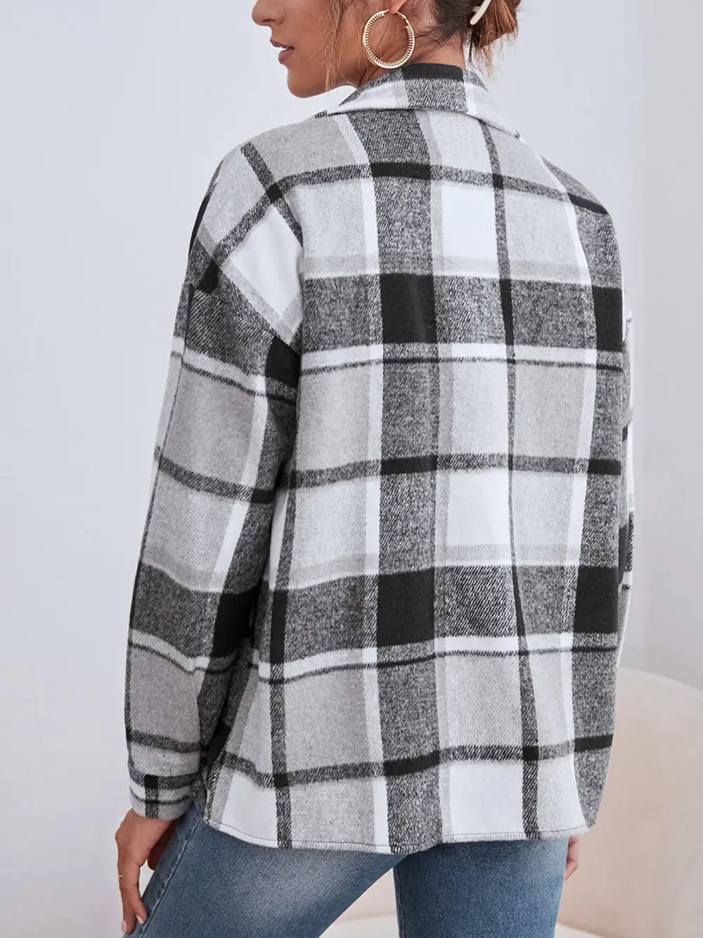 Plaid Collared Neck Button Down Jacket, image 12