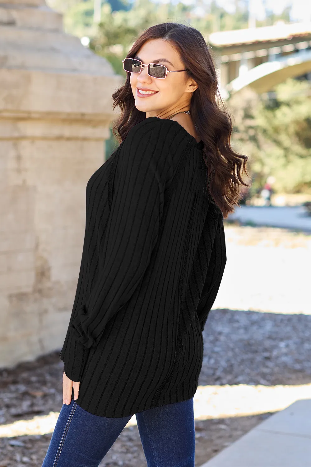 Full Size Ribbed Round Neck Long Sleeve Knit Top, image 13