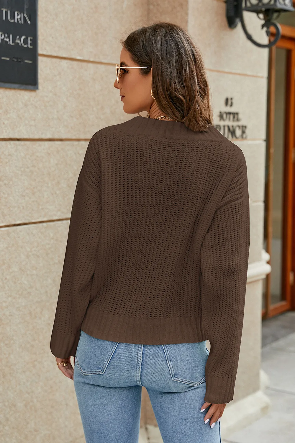 Openwork Surplice Long Sleeve Sweater, image 7