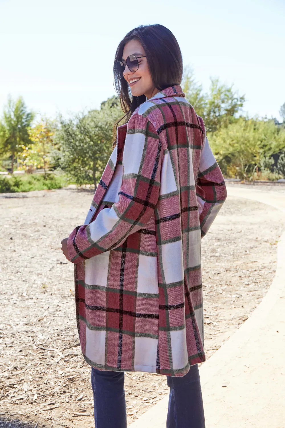 Full Size Plaid Button Up Lapel Collar Coat, image 25