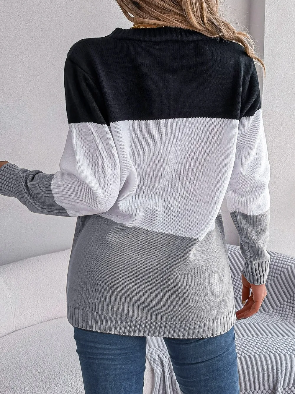 Cable-Knit Striped Button Up Cardigan, image 3