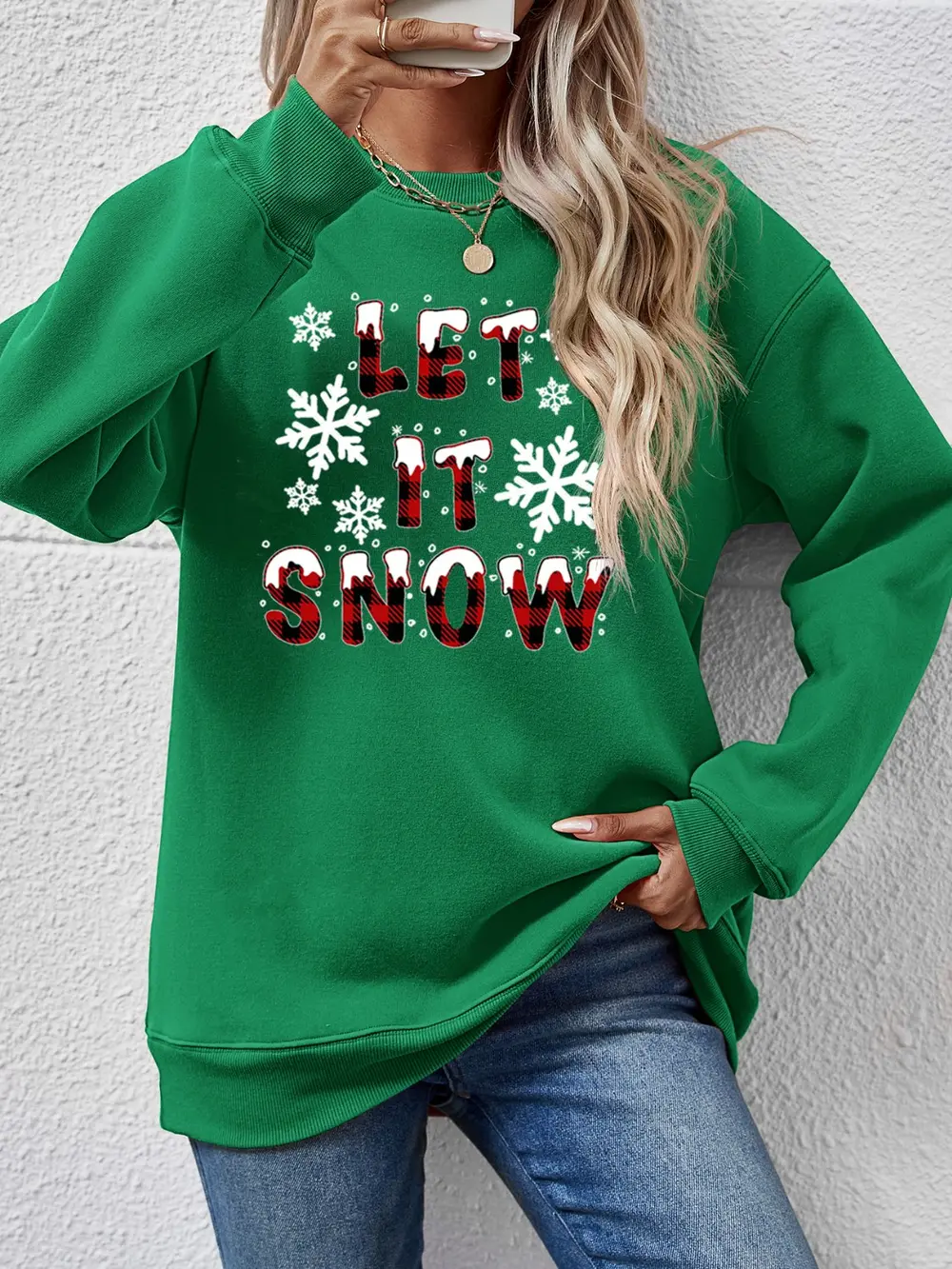 LET IT SNOW Round Neck Long Sleeve Sweatshirt, image 2