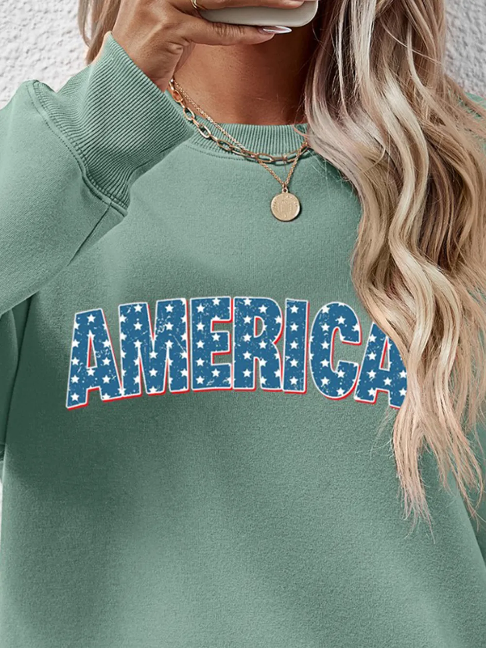AMERICA Round Neck Dropped Shoulder Sweatshirt, image 18