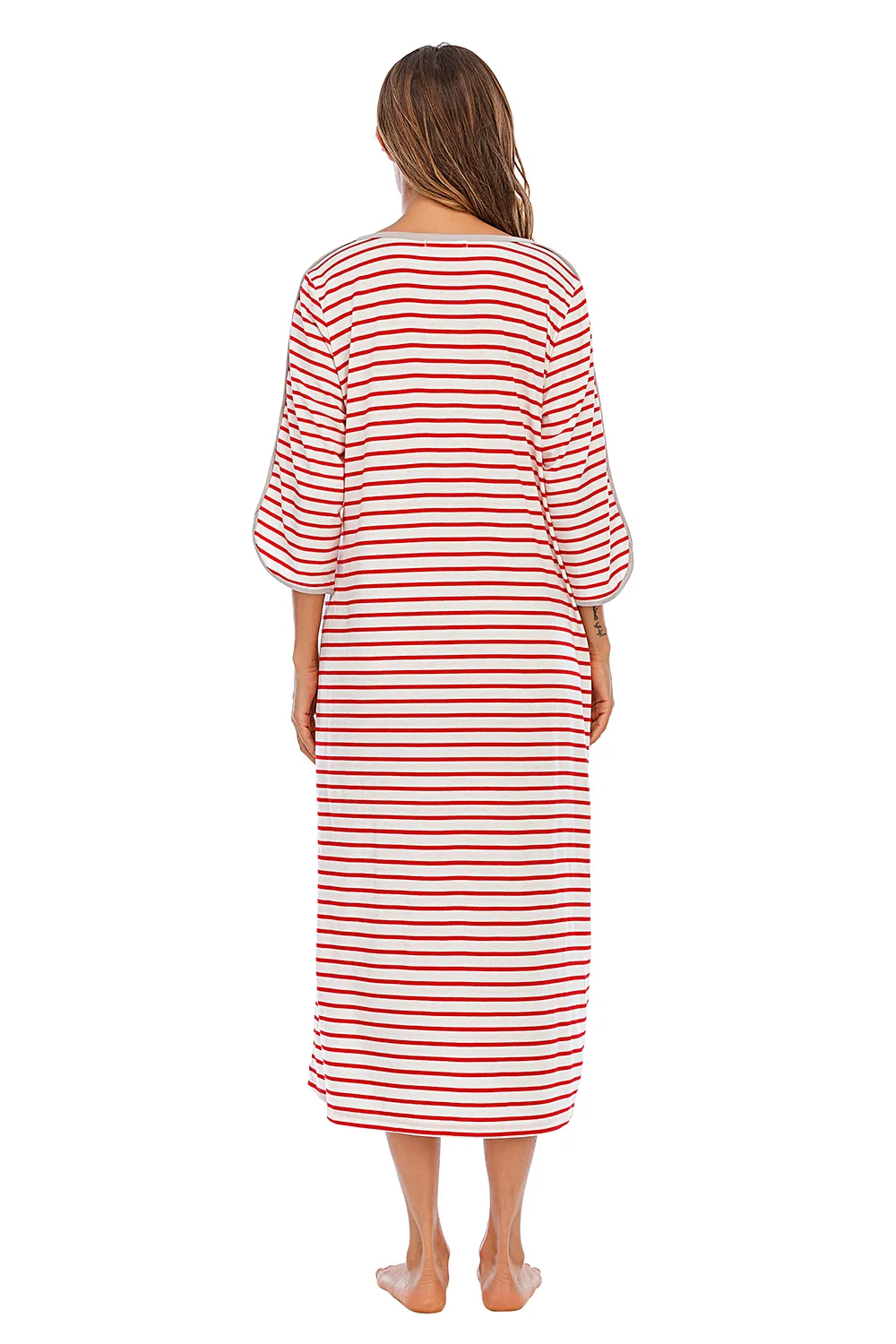 Round Neck Three-Quarter Sleeve Midi Night Dress, image 13