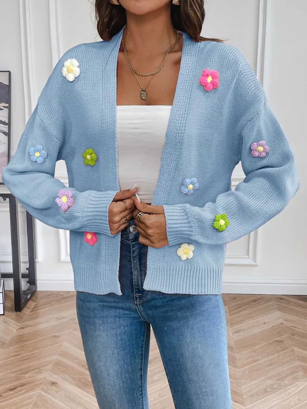 Floral Long Sleeve Open Front Cardigan, image 13