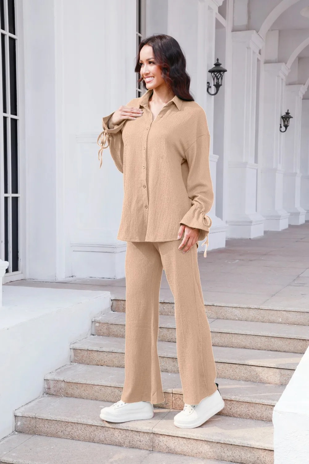 Drawstring Flounce Sleeve Shirt and Pants Set, image 6