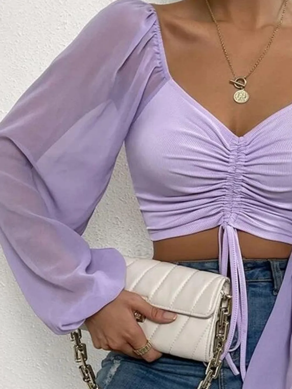 Drawstring Sweetheart Neck Cropped Top, image 30