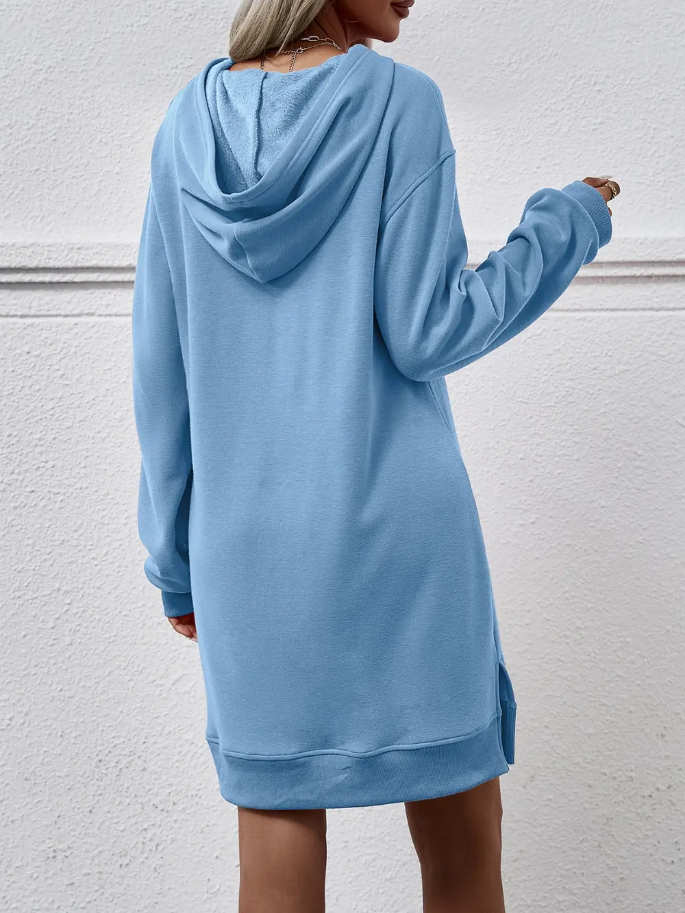 Slit Long Sleeve Hooded Dress with Pocket, image 6