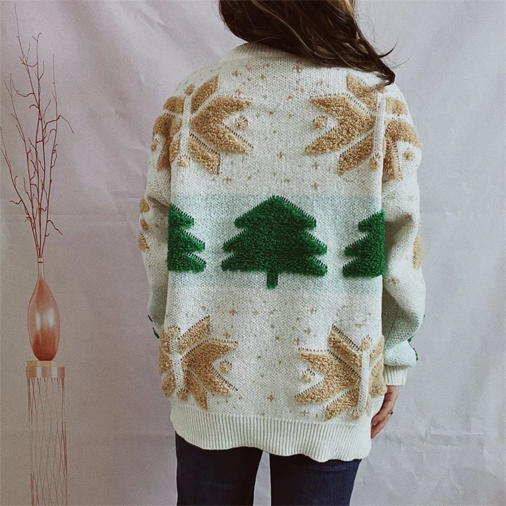 Snowflake Round Neck Long Sleeve Sweater, image 6