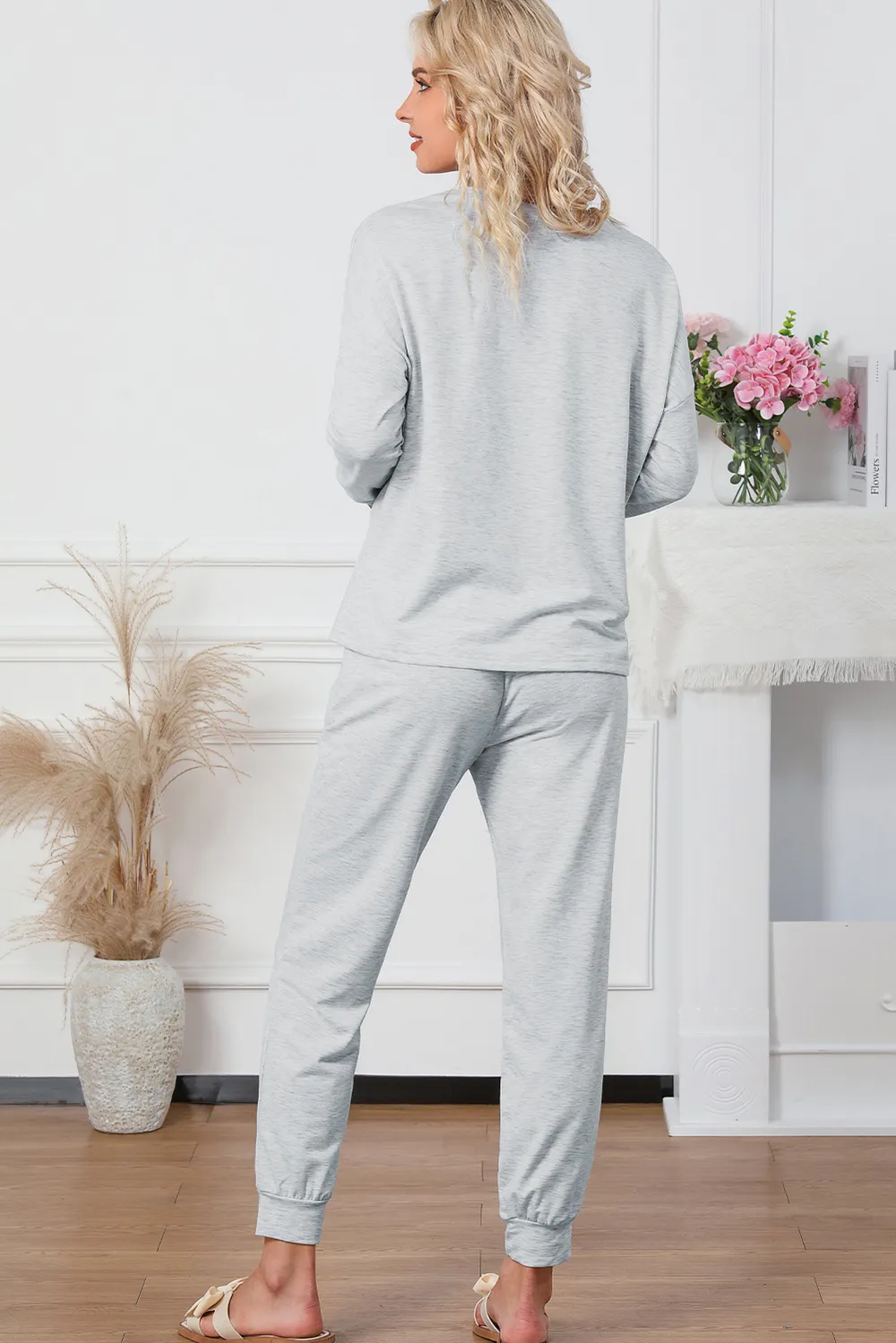 Round Neck Top and Drawstring Pants Lounge Set, image 5