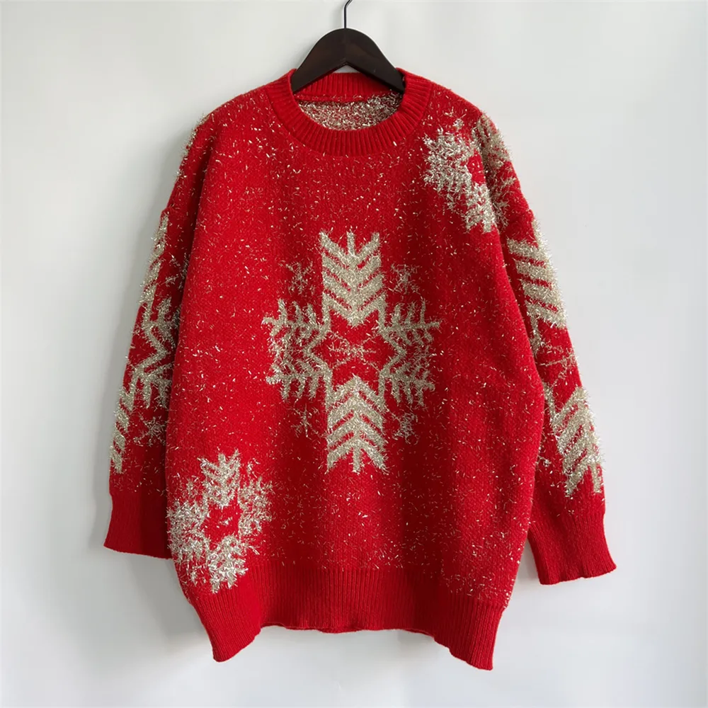 Snowflake Pattern Long Sleeve Sweater, image 5