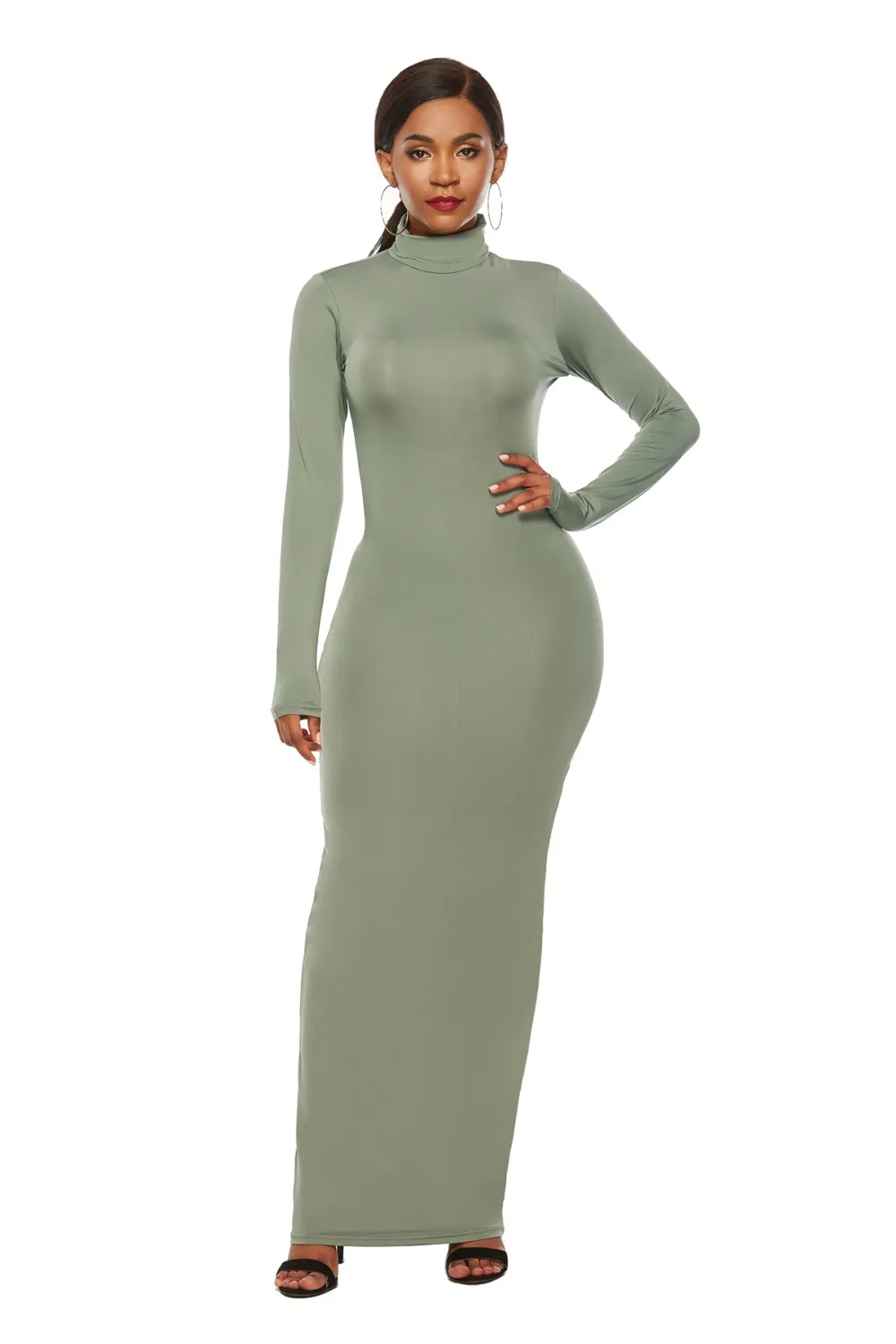 Mock Neck Long Sleeve Maxi Slim Dress, image 27