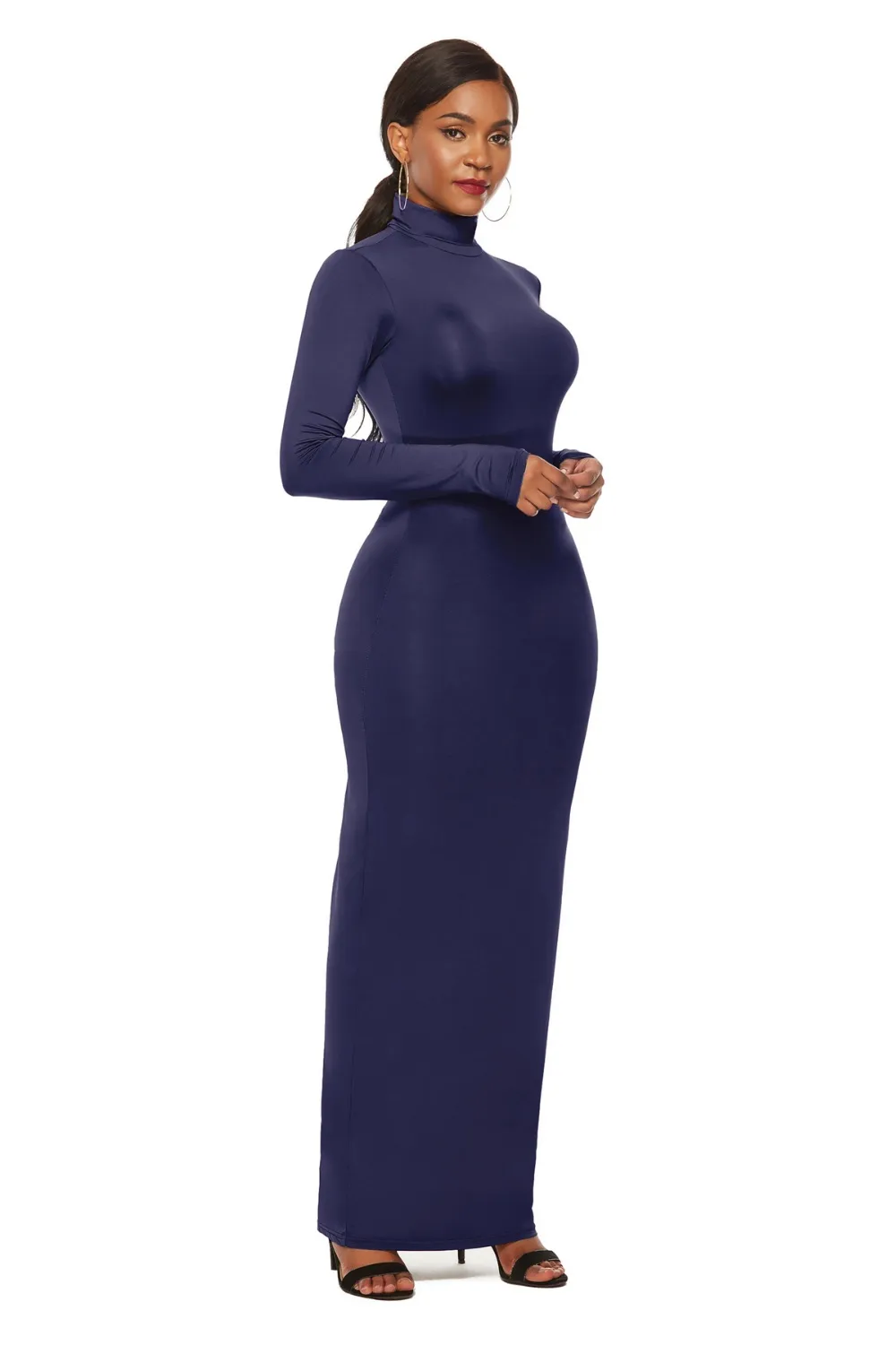 Mock Neck Long Sleeve Maxi Slim Dress, image 28