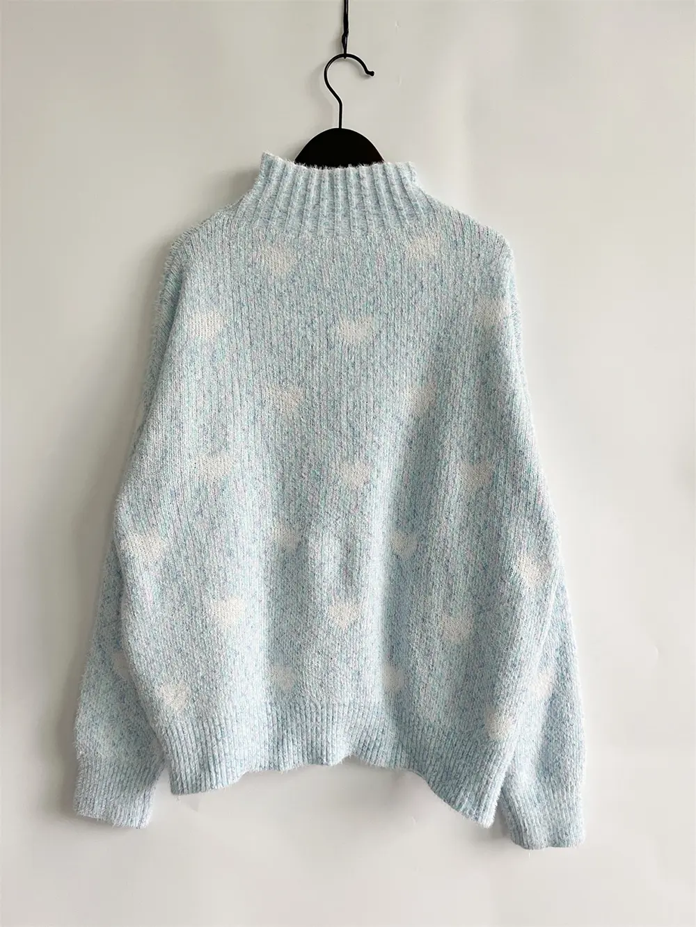 Heart Heathered Turtleneck Drop Shoulder Sweater, image 9