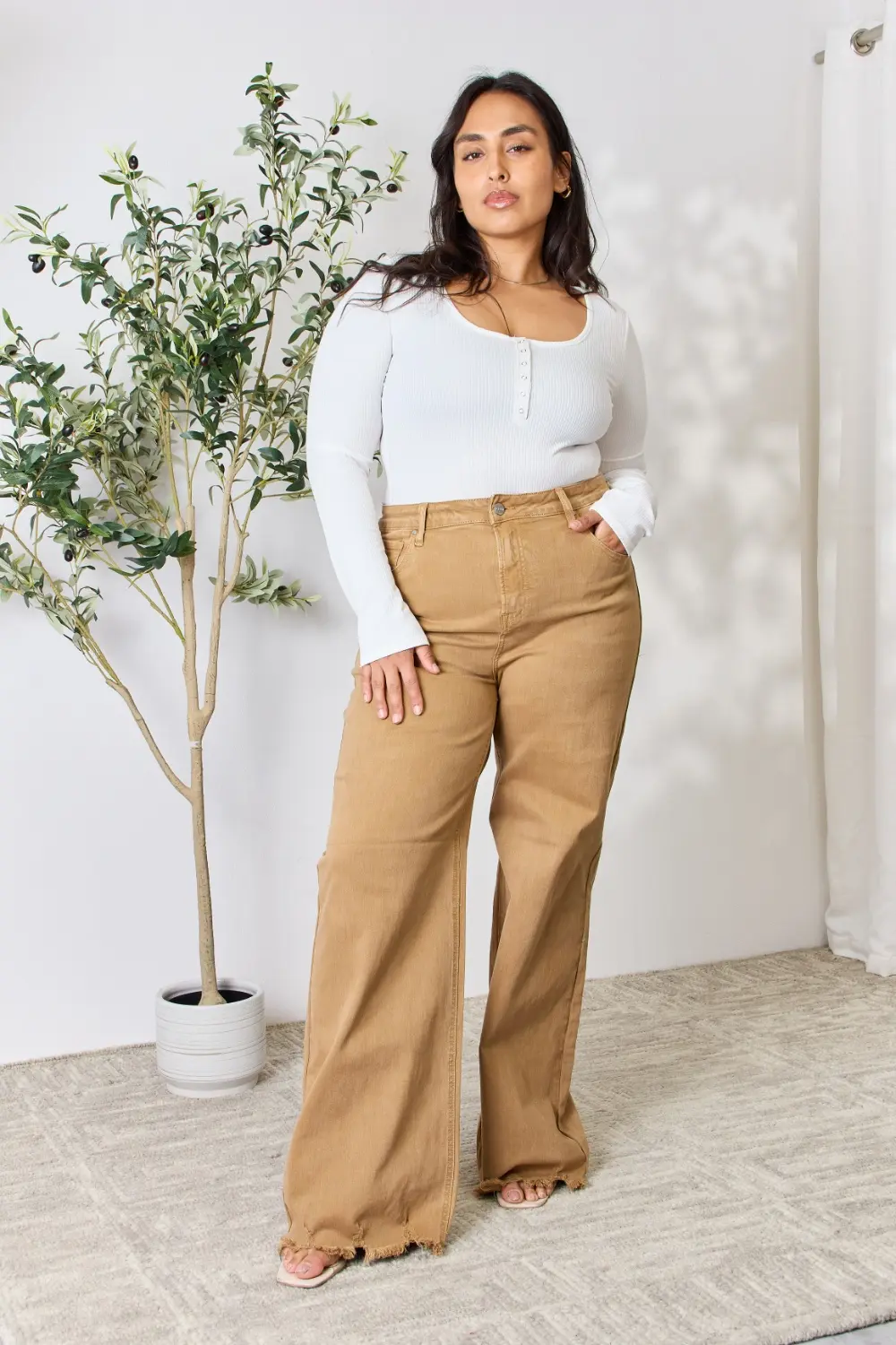 Full Size Fringe Hem Wide Leg Jeans, image 6