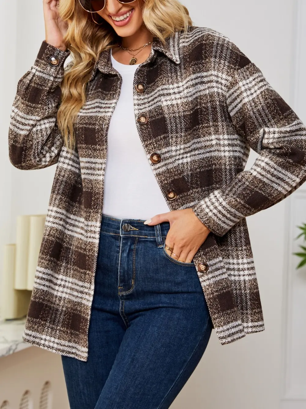 Plaid Collared Shirt Jacket, image 2