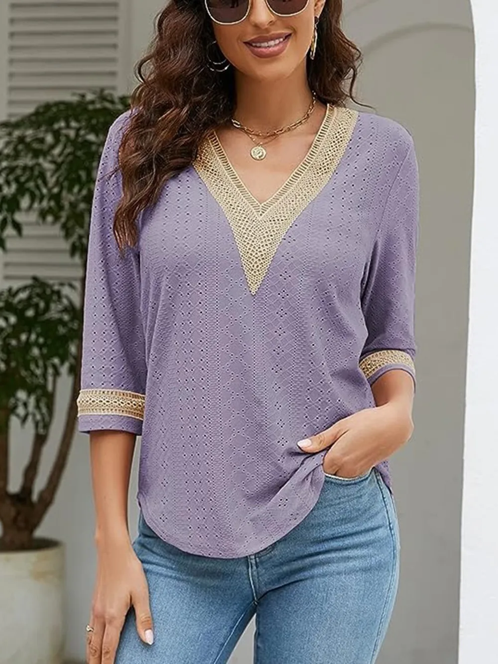 V-Neck Eyelet Blouse, image 29