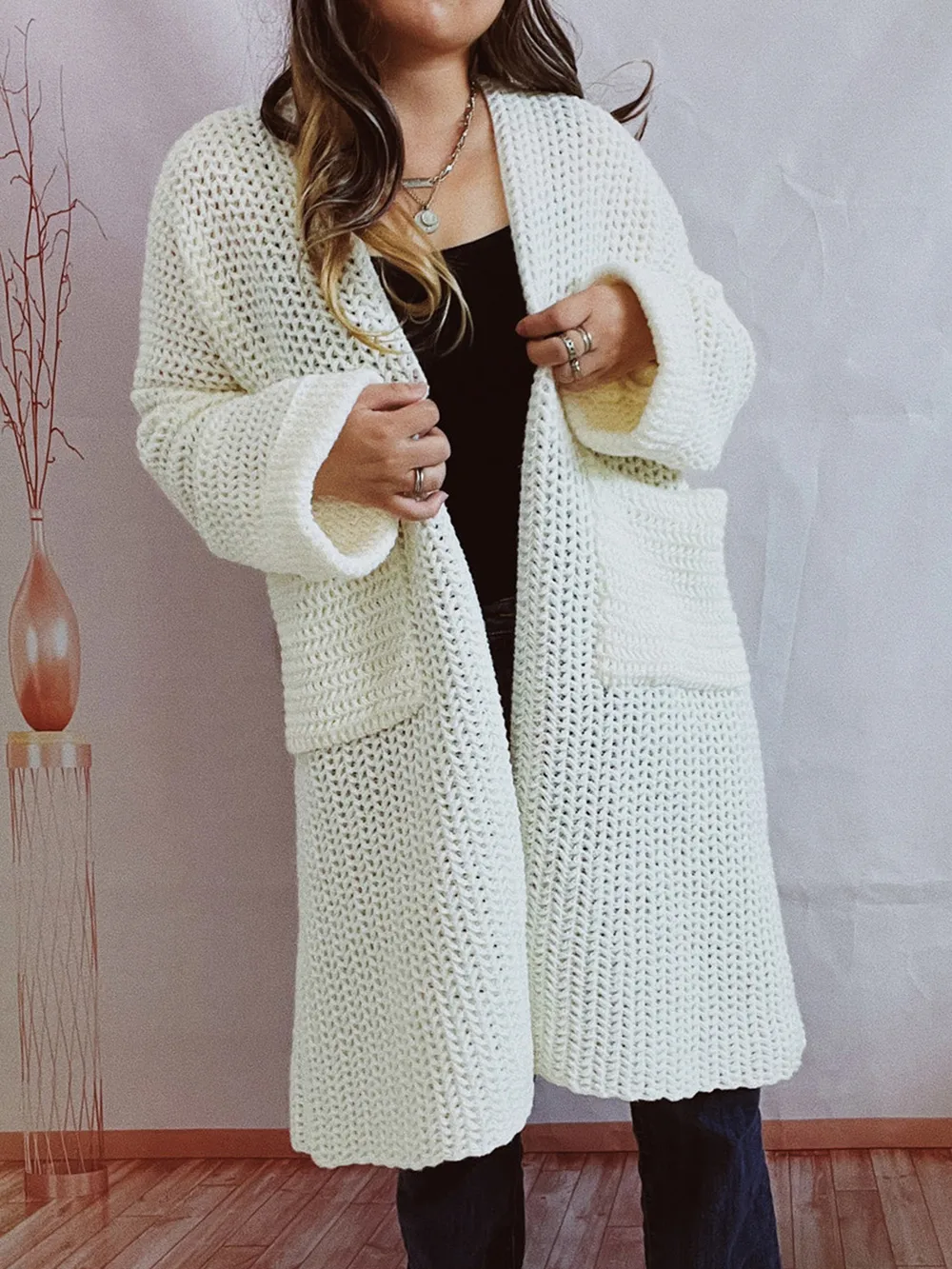 Open Front Long Sleeve Cardigan with Pockets, image 13