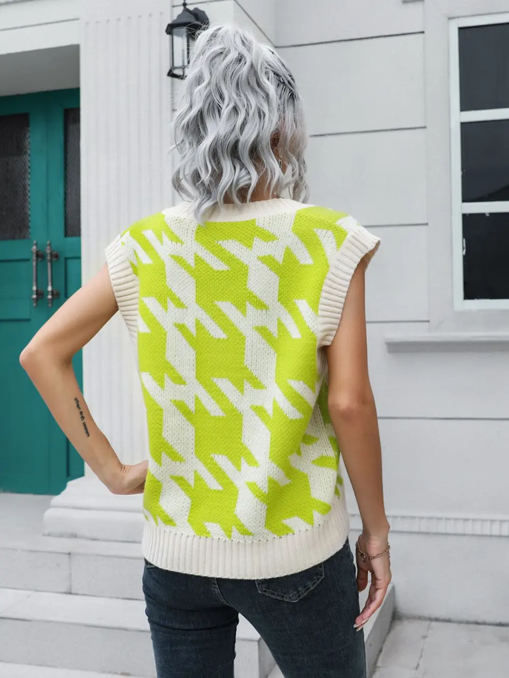 Houndstooth V-Neck Sweater Vest, image 9
