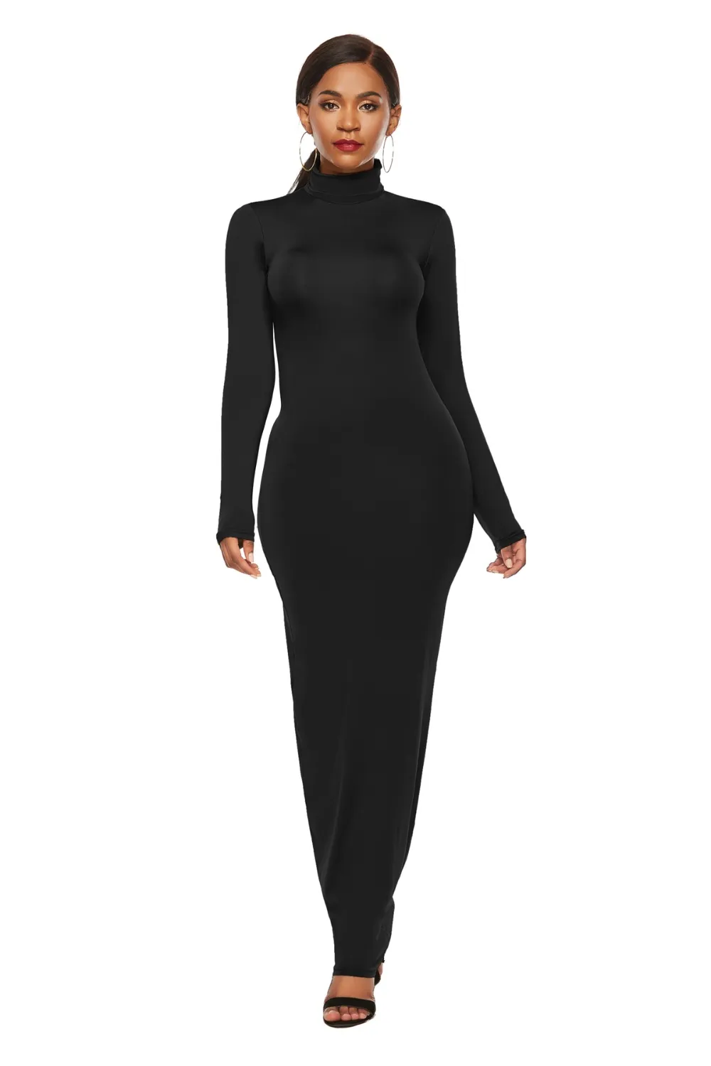 Mock Neck Long Sleeve Maxi Slim Dress, image 29