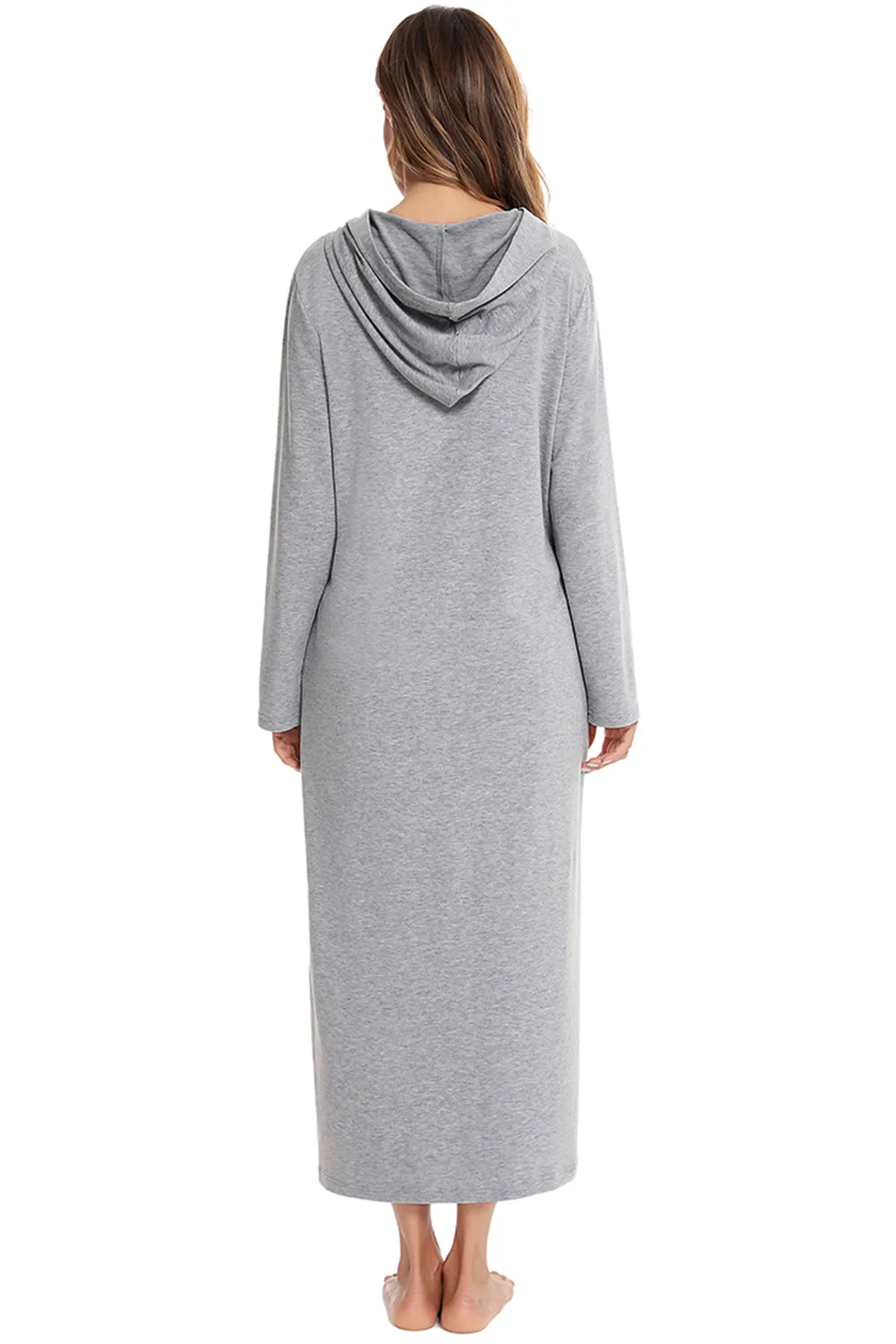 Zip Front Hooded Night Dress with Pockets, image 3