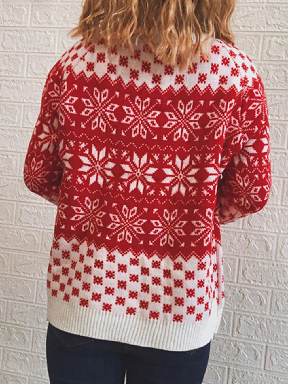 Snowflake Pattern Long Sleeve Sweater, image 7