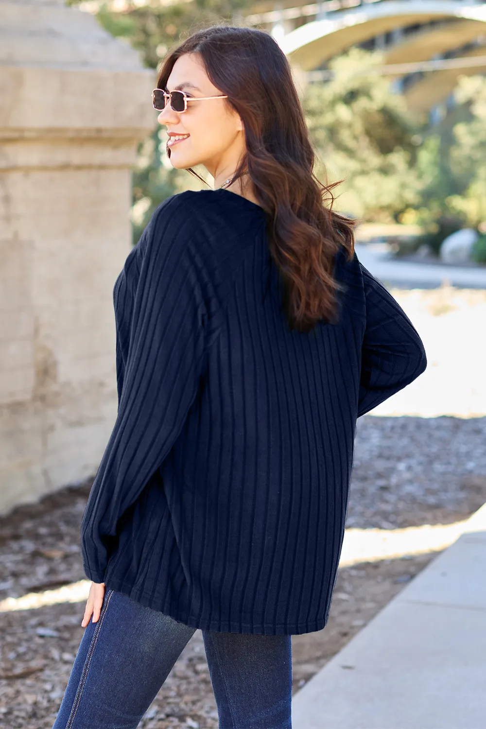 Full Size Ribbed Round Neck Long Sleeve Knit Top, image 13