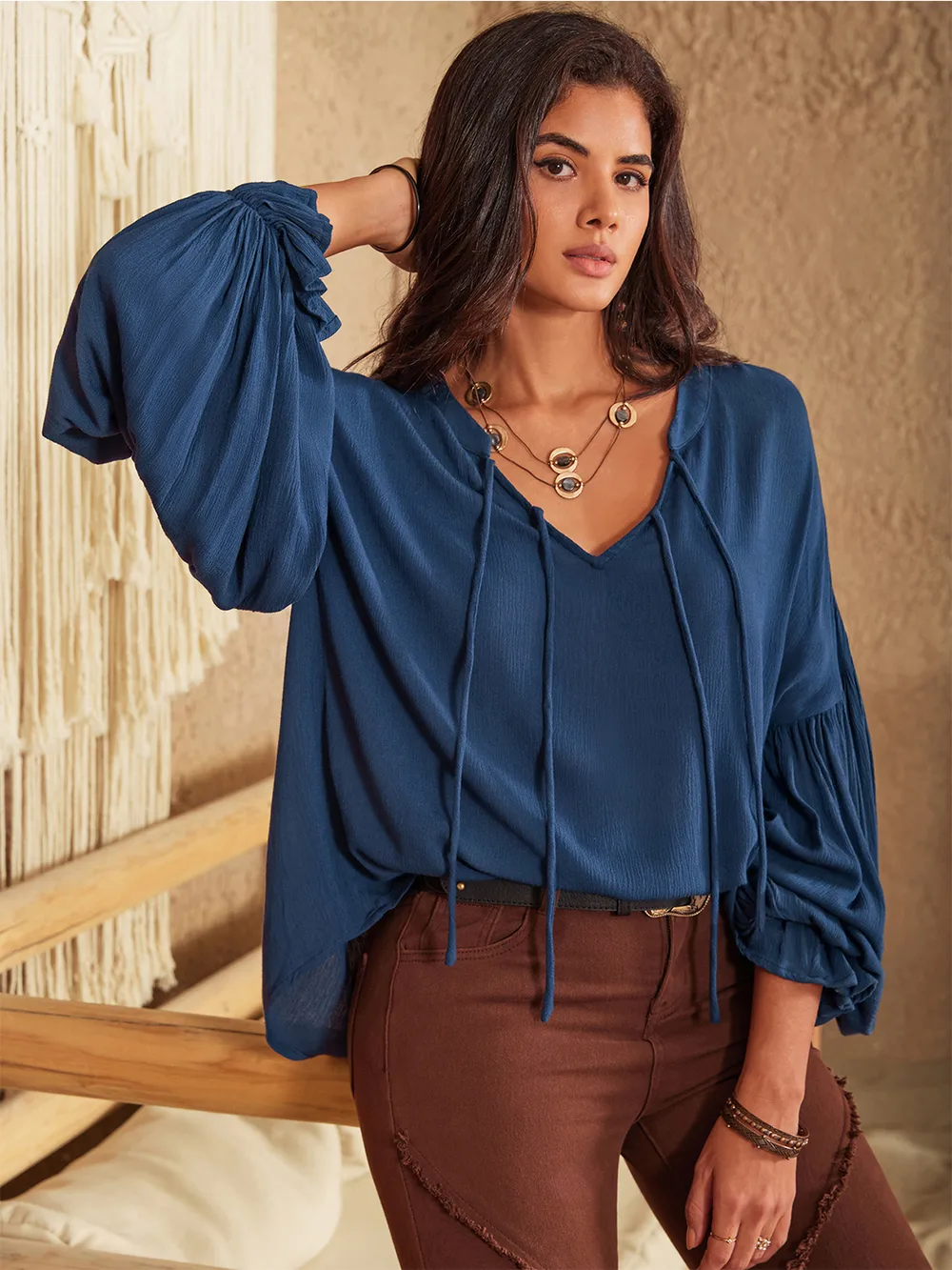 Tie Neck Long Sleeve Blouse, image 4