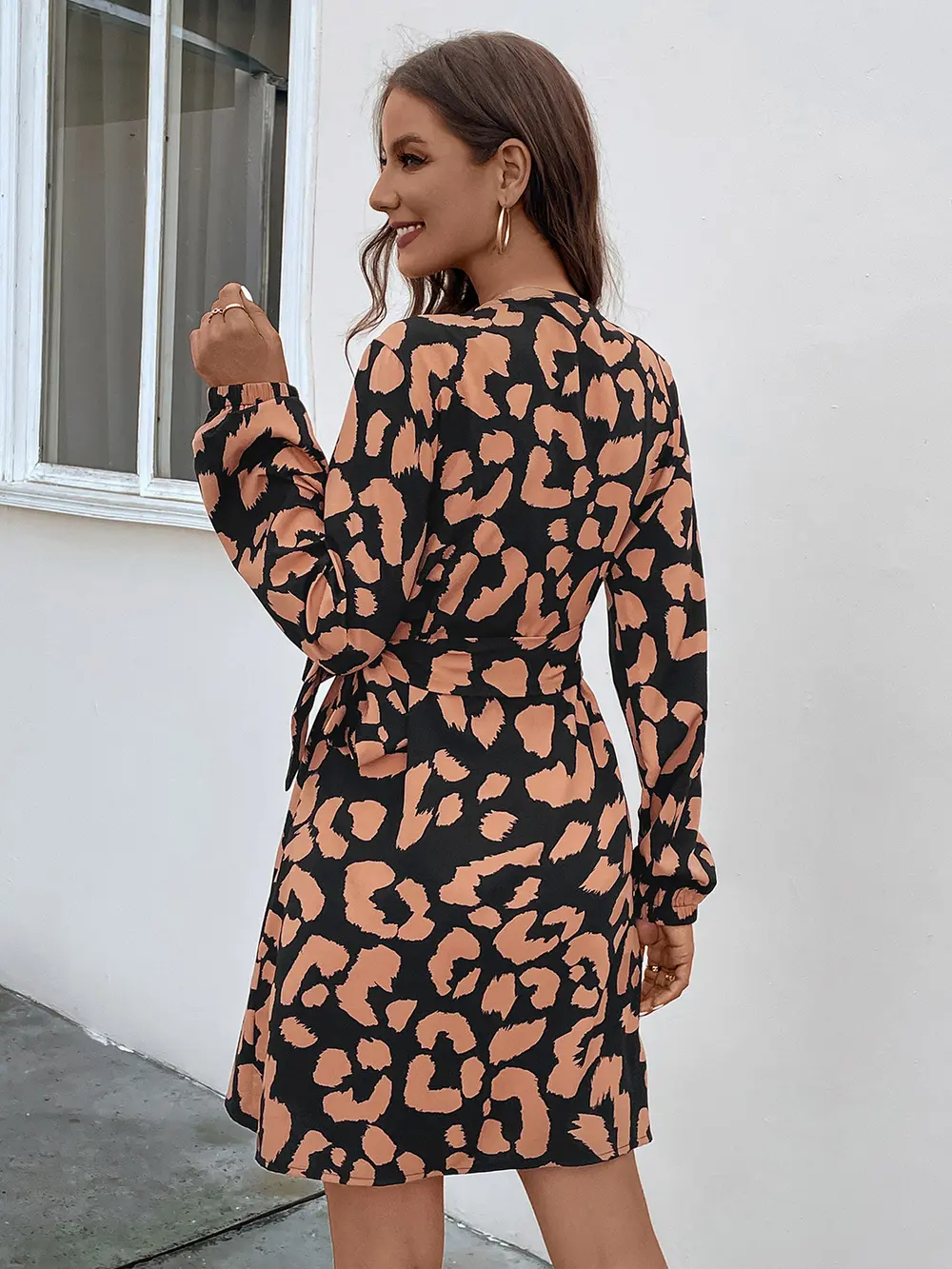 Printed Surplice Long Sleeve Dress, image 2
