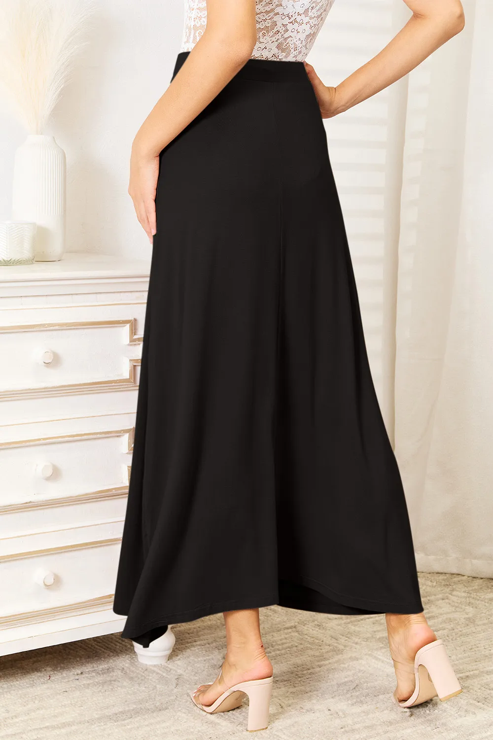 Full Size Soft Rayon Drawstring Waist Maxi Skirt, image 10
