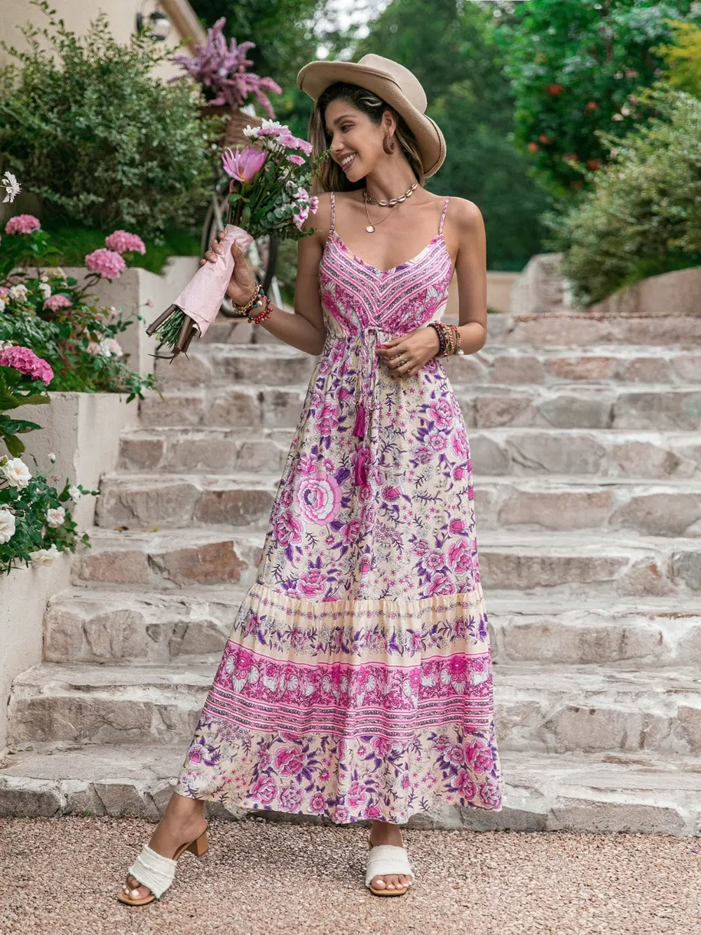 Tassel Printed V-Neck Maxi Dress, image 5